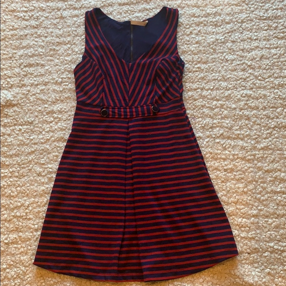 red & navy blue dress